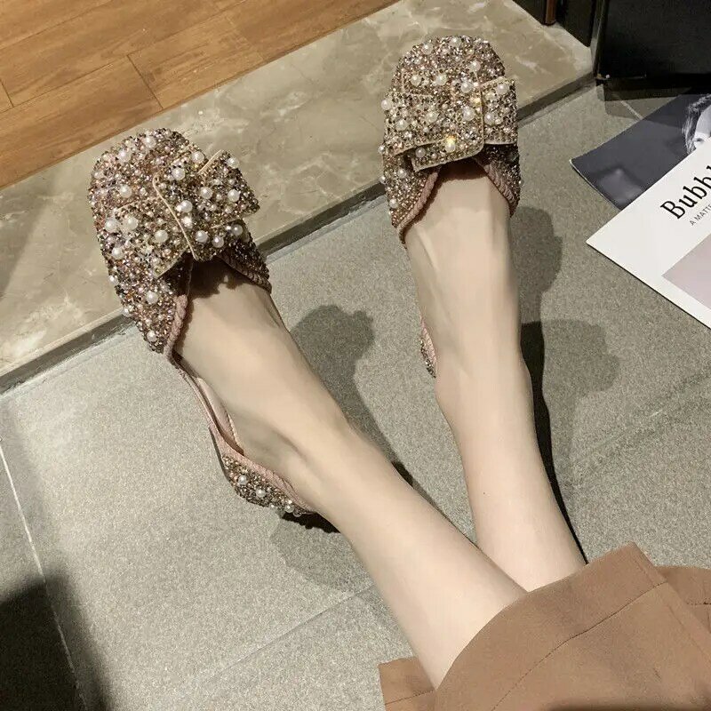 Novo estilo coreano sandálias de cristal de baixo corte sapatos para mulher sapatos de senhora de strass de verão