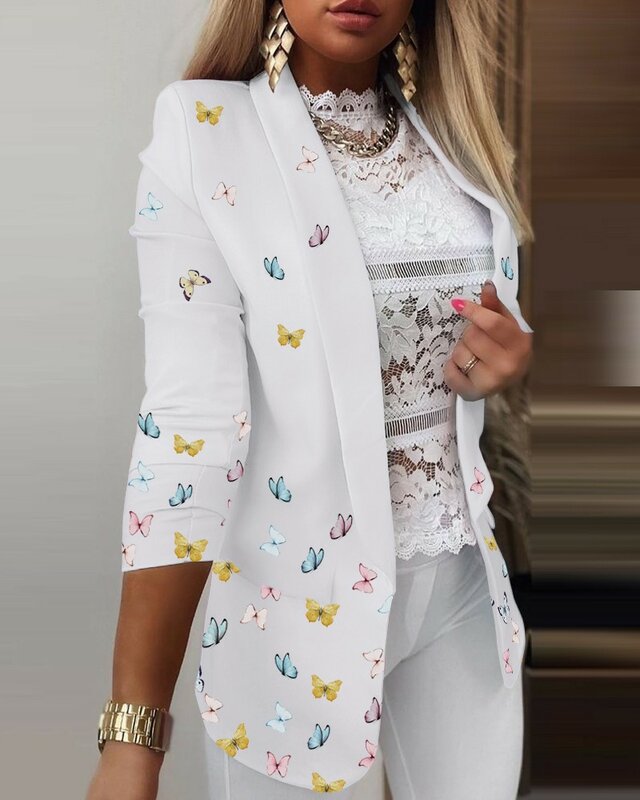 Frauen Jacke lang ärmel ige Tie-Dye bunte Blazer Herbst Arbeitsplatz Mode Single Button Freizeit anzüge Büro Dame