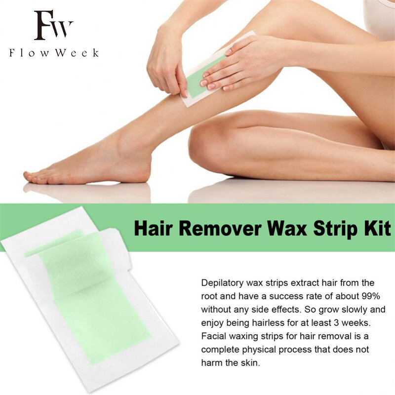 Flow Week Waxing strip 32 buah kain tubuh penghilang rambut lilin kertas strip lilin untuk menghilangkan rambut wajah/lengan/kaki/bawah