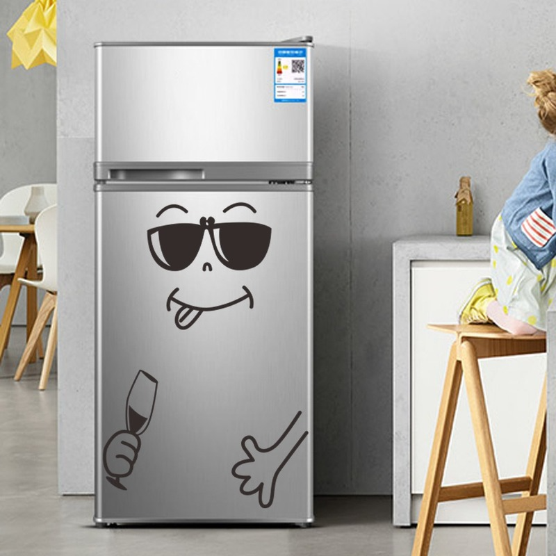 Autocollant mural pour réfrigérateur, dessin animé mignon, visage joyeux et délicieux, Stickers muraux pour réfrigérateur de cuisine, Art mignon, Smiley