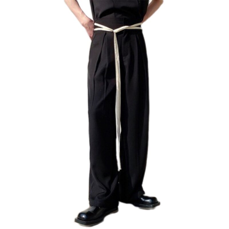 Оригинальные мужские брюки, черные готические прямые штаны с ремнем, Молодежные мужские повседневные широкие брюки Yuppie, японские штаны в ст...