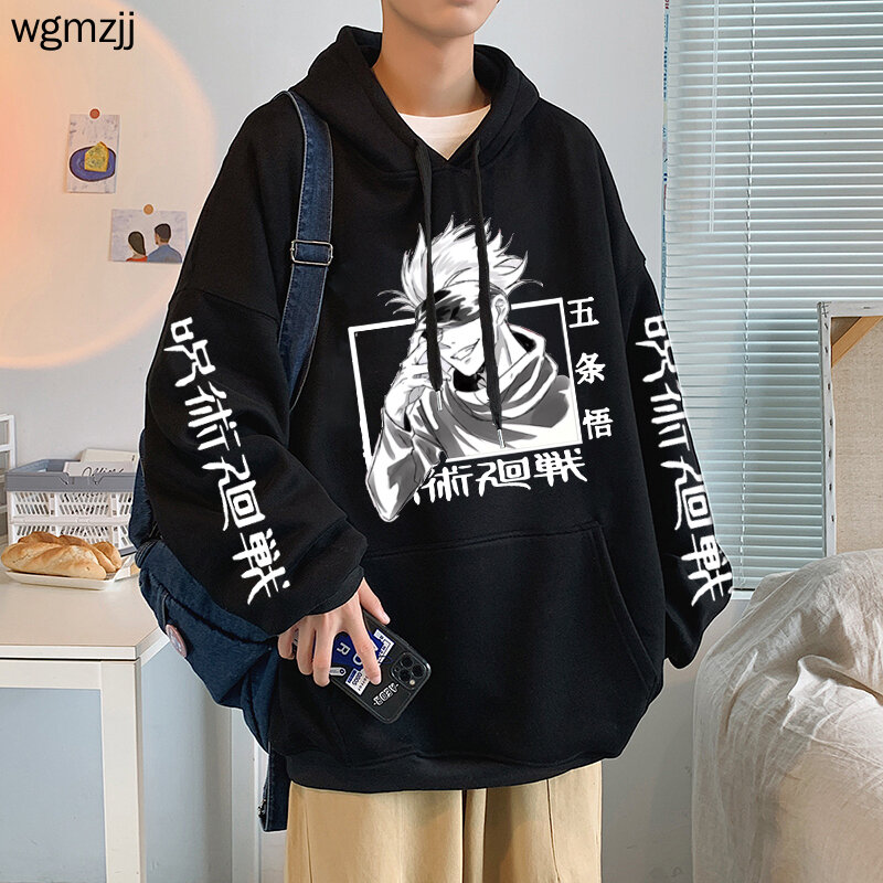 Sudadera con capucha de Jujutsu Kaisen Gojo Satoru para hombre, ropa de calle informal con estampado de Anime, Jersey holgado de manga larga