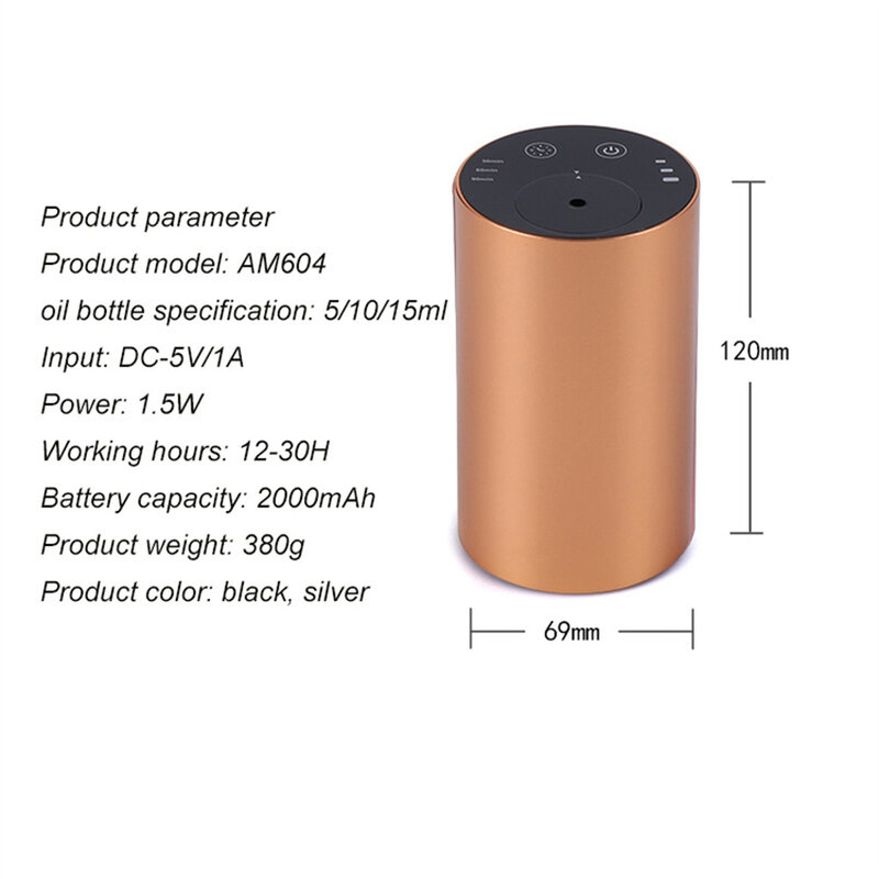 Diffusore di olio per auto USB Mini fragranza portatile senz'acqua a tre modalità senza bisogno di riscaldare e innaffiare la macchina per aromaterapia per la casa di Yoga