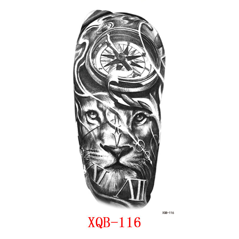 Tatuajes del Rey León reloj cruzado impermeable tatuaje temporal pegatina arte corporal Domineering Animal brazo completo tatuaje falso para hombres XQB