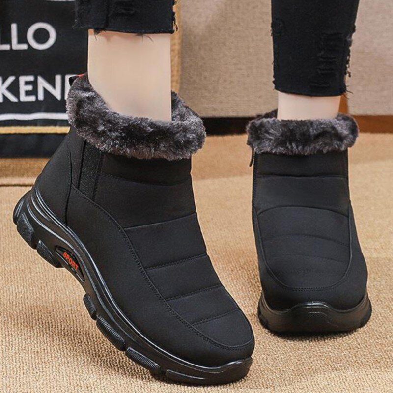 Botas planas de nieve para Mujer, zapatos impermeables con cremallera, cómodos, de felpa, para invierno
