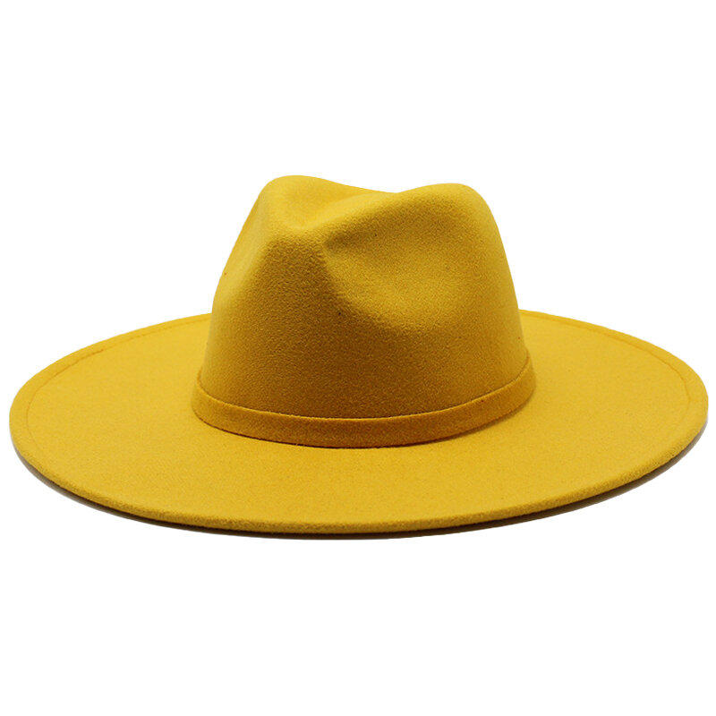 Chapéu Fedora de feltro de lã grande de 9,5 CM masculino de aba larga de inverno cavalheiro elegante chapéu de jazz chapéus fascinantes para mulheres casamento e igreja