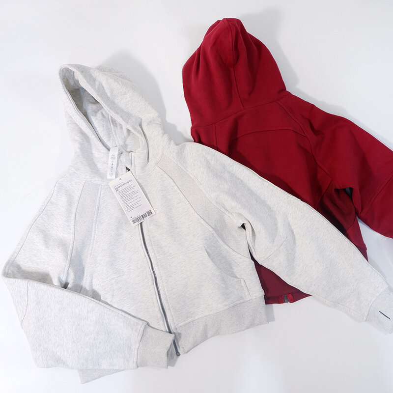 Scuba Oversized Full-Zip Hoodie Waist Length Jackets Sweatshirts Soft Thumbholes Leisure Yoga Coat