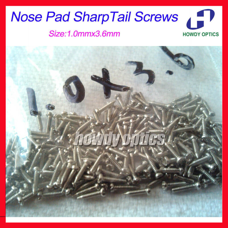 500pcs Eyeglass Glasses Screws Nose Pad Sharp Tail Screw Size 1.0mmx3.6mm with "-" Head Slot