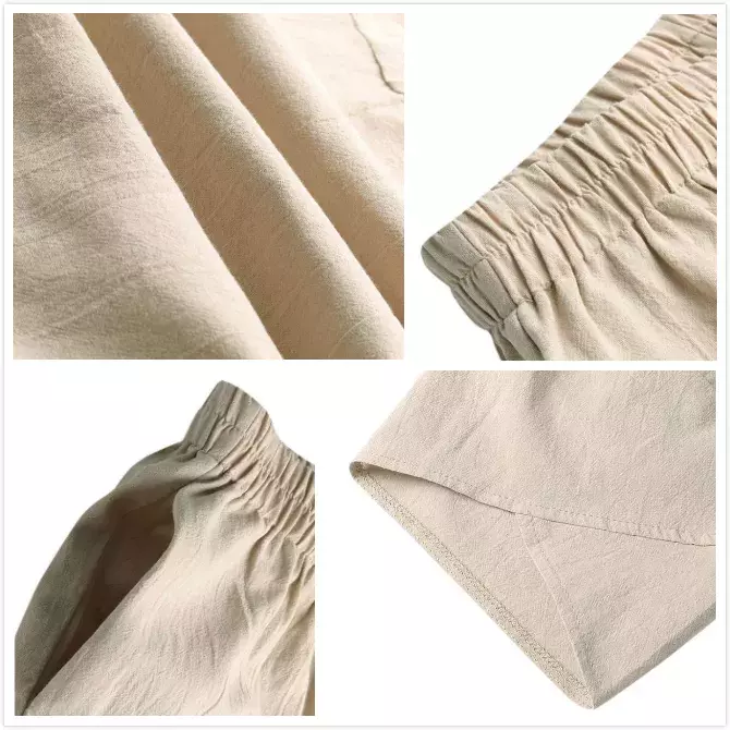 Phụ Nữ Hậu Cung Quần Vintage Vải Lanh Cotton Thun Ống Rộng Quần Nữ Khoác Túi Rời Quần Cắt S-5XL