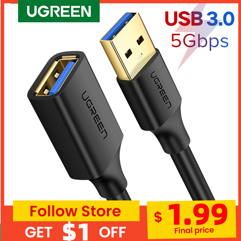 UGREEN-Cable de extensión USB 3,0, Mini extensor de velocidad rápida para ordenador portátil, TV, Xbox, One, SSD, 3,0, 2,0