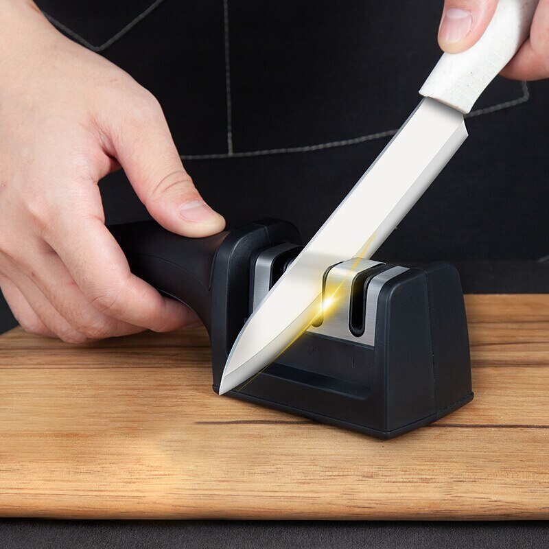 Hand Held Sharpening Stone, Household Kitchen Tool, Três Segment Knife Sharpener, Multi Funcional, Black, 3 Purpose, 1Pc