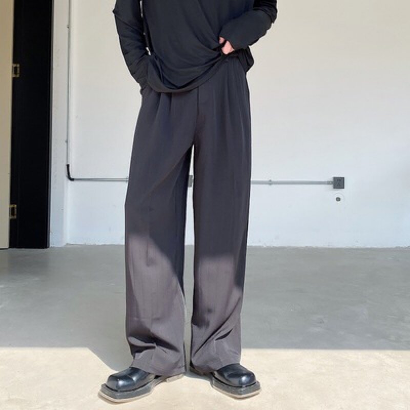 Loose Casual Pants Blue Striped Desinger Trousers Youth Man Suits Pants Elastic Waist Side Adjustable Bottoms Korean Men Clothes