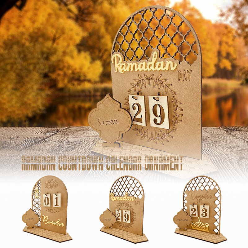 Holz 2022 Ramadan Countdown-Kalender Kreative DIY Eid Mubarak Schreibtisch Dekor Ramadan Kalender Dauerhafte Aushöhlen Ornament MU8669