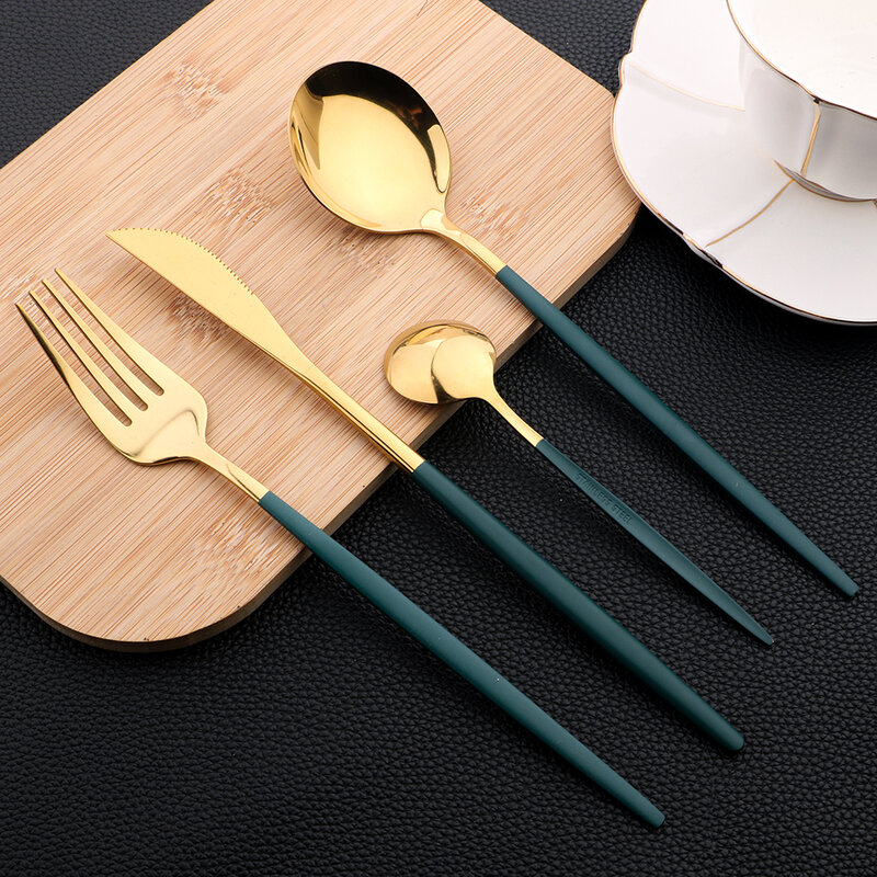 Set di posate posate in acciaio inossidabile oro nero 24 pezzi stoviglie coltello da pranzo forchette cucchiai da tè cucina cena stoviglie occidentali