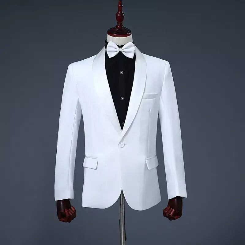 Primavera ternos dos homens 2019 vestido de manga longa dos homens casual desempenho estágio branco preto terno formal roupas duas peças conjunto casaco calças