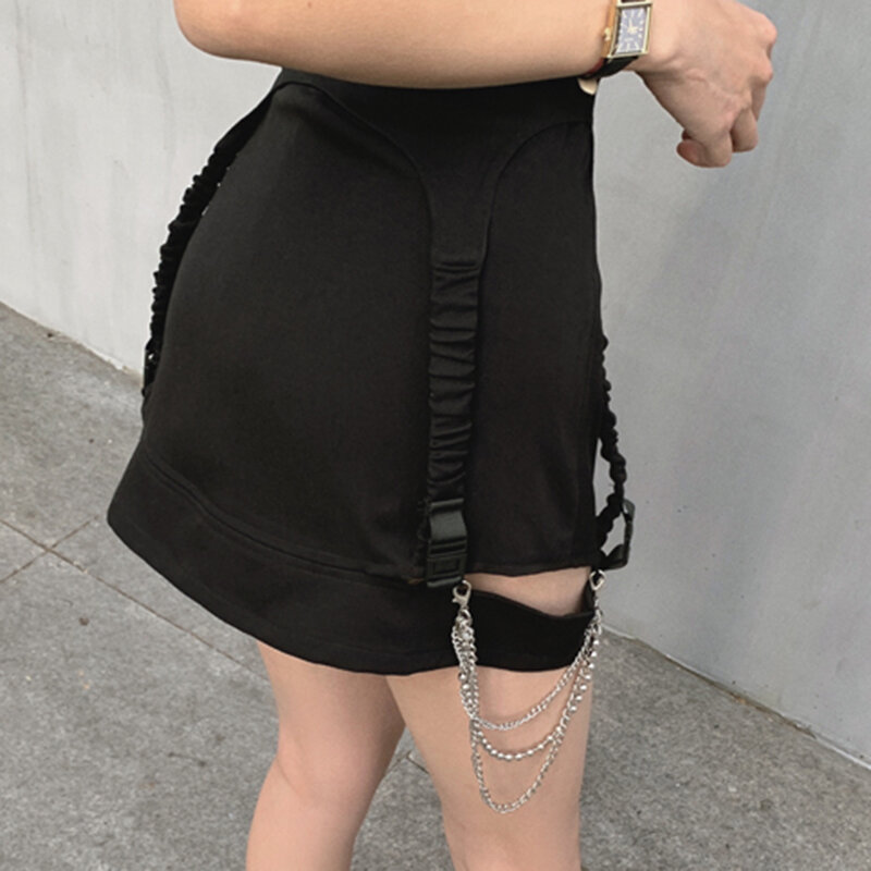 블랙 홀 Bodycon 여름 워프 플러스 사이즈 연필 스커트 여성 뉴 힙합 팝 체인 하이 웨스트 고딕 미니 스커트 여성 Streetwear