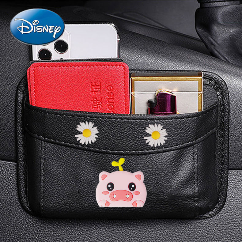 Disney-bolsa colgante de almacenamiento para asiento de coche, artículo de decoración, adhesivo multifuncional, bolsa colgante creativa para teléfono móvil