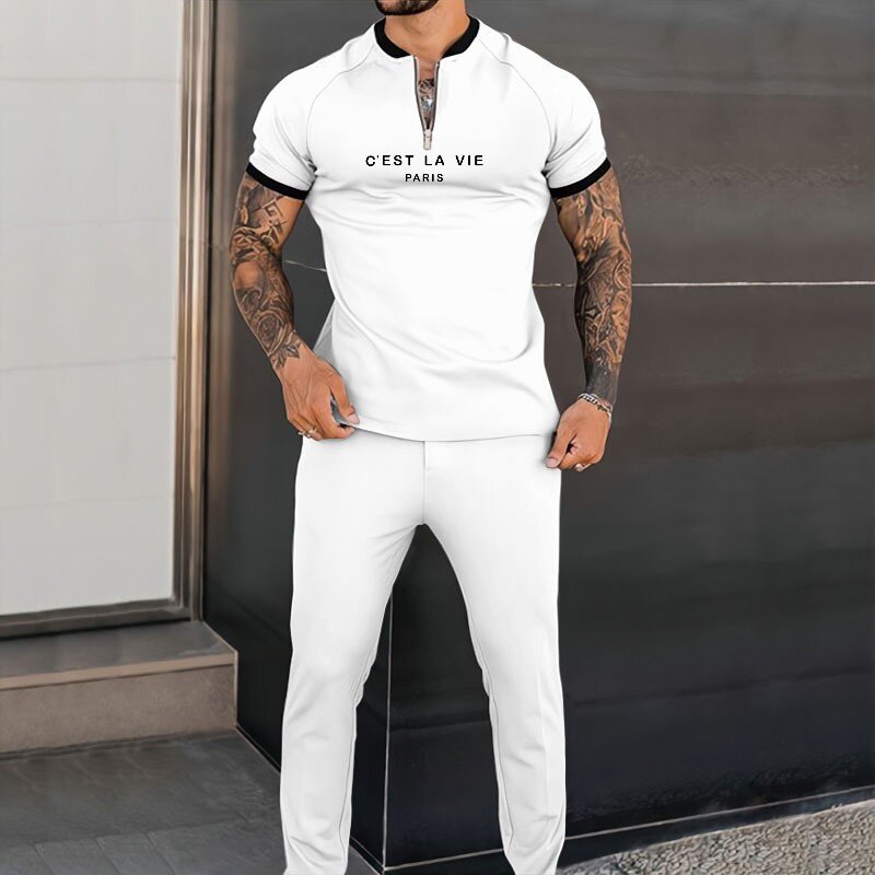 Completo da uomo primavera estate manica corta + pantaloni 2 due pezzi moda girocollo tinta unita sport Jogging t-shirt da uomo