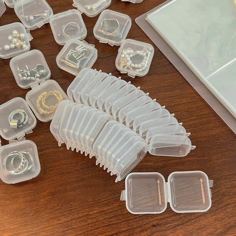 4/24pcs Mini Plastic Storage Box Transparent Square Box Earrings Jewelry Storage Case Small Square Box Jewelry Organizer Holder