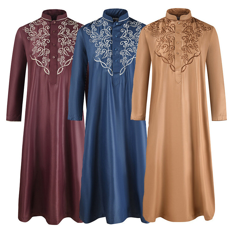 Mężczyźni tradycyjny muzułmanin Jubba Thobes arabski islamska odzież modny haft Kaftan Arabia saudyjska dubaj Abaya długie szaty sukienka