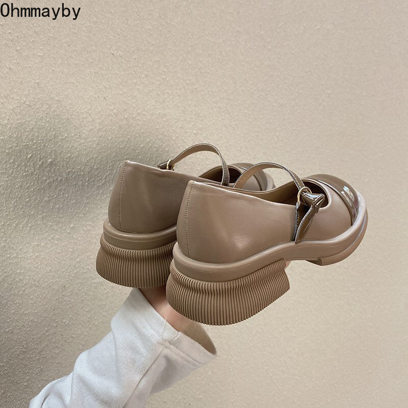 Женские Дизайнерские Туфли Мэри Джейн, элегантные весенние туфли-лодочки с пряжкой и круглым носком на среднем каблуке, 2022