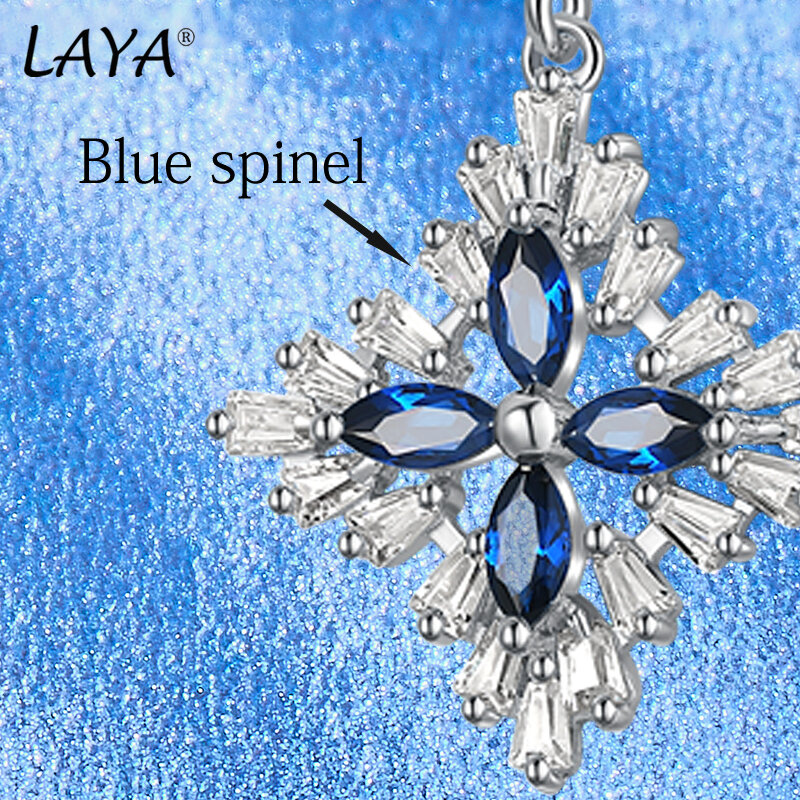 LAYA-100% 925 스털링 실버 스파클링 블루 스피넬 귀걸이, 여성을 위한 기하학 귀걸이 새로운 모델 고급 주얼리 결혼 선물