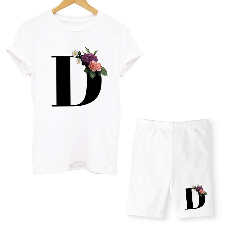 Conjunto de dos camisetas y pantalones cortos con letras para mujer, ropa informal de manga corta con cuello redondo, para correr, para motorista
