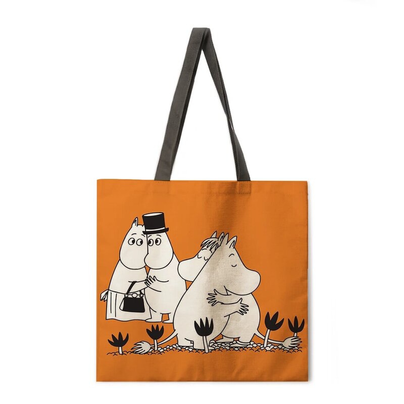 Desenhos animados animação feminina designer bolsa de linho reutilizável sacola de compras para mercearia bolsa de ombro feminina