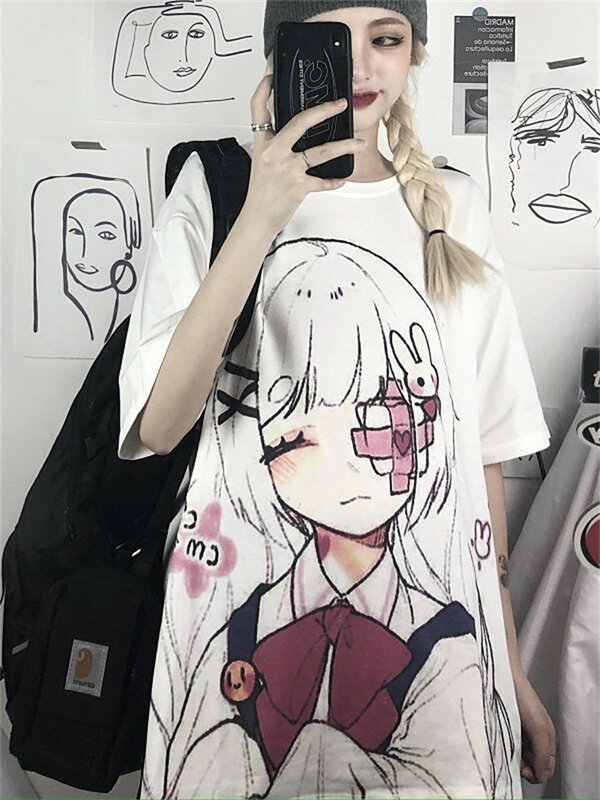 Camisetas femininas masculinas anime japonês Y2K Preppy Camisetas