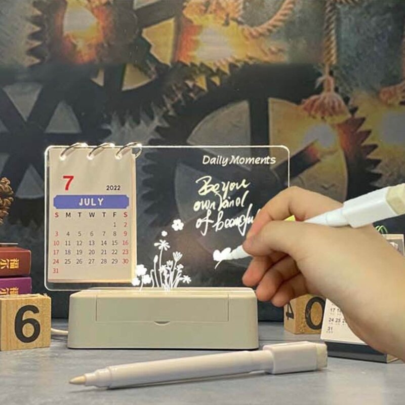 DIY Drawing Graffiti Board Erasable Transparent Board Glowing Acrylic Message Board Memo Prompt w/ Calendar Pen for Home