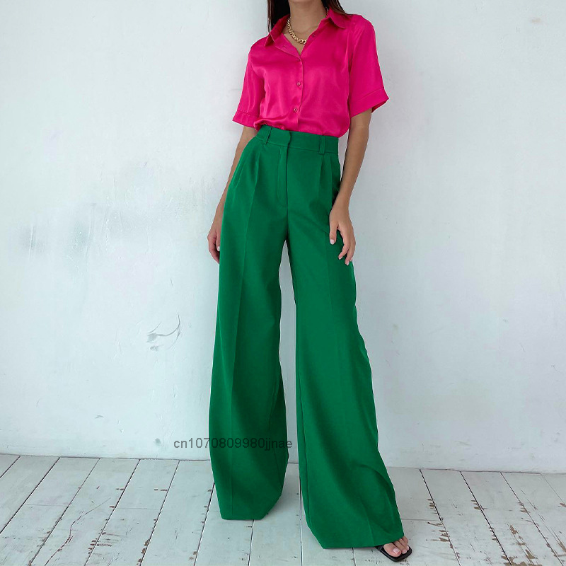 Casual High Waist Wide Leg Suit Pants Women Solid Color Slim Fashion Spring And Summer Pants Office Ladies Floor-Length New Pant