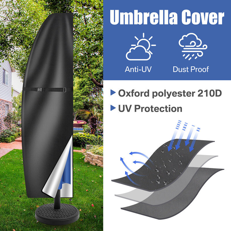 Waterproof Oxford Cloth Outdoor Sunshade Umbrella Cover Garden Weatherproof Patio Cantilever Parasol Rain Cover with Push Rod