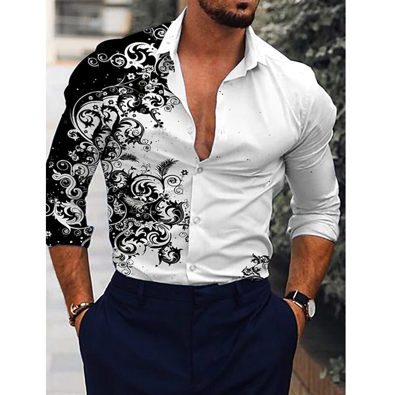 Рубашка мужская оверсайз с длинным рукавом, модная повседневная с принтом тотем, клубный кардиган, блузка, осень