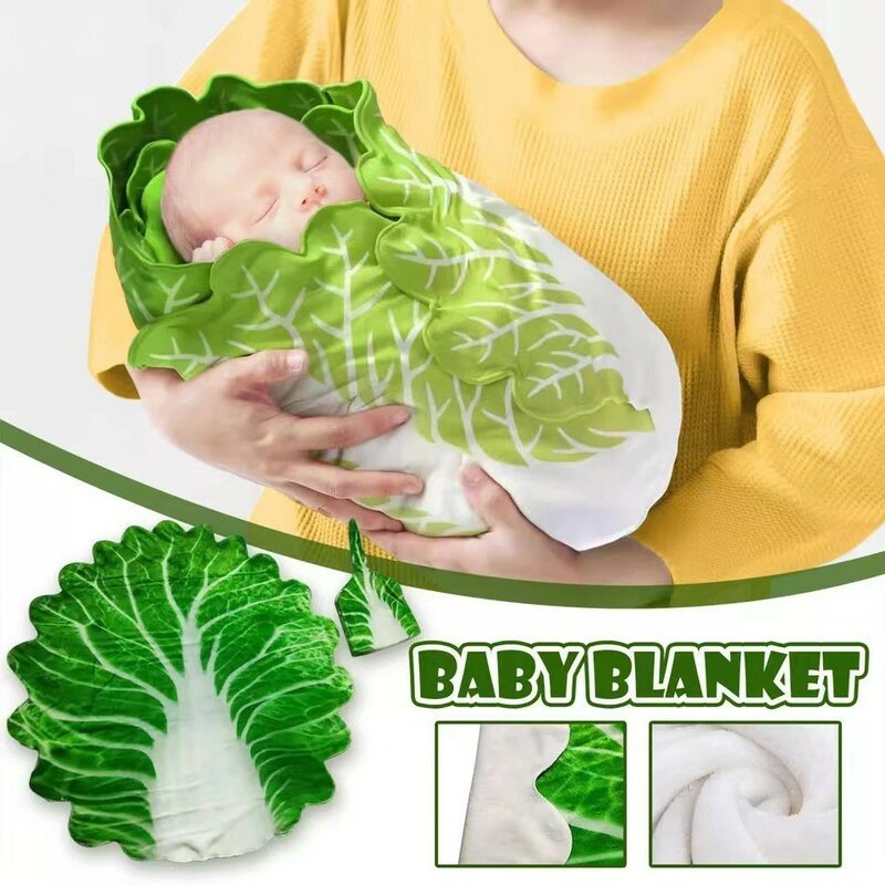 Cute vegetable biscuits baby wrapped wool blanket newborn super soft blanket printing flannel boy girl baby blanket free hat