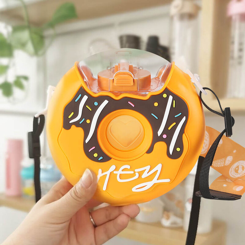 Cartoon Cute Donut Ice Cream Water Bottle Rainbow Creative Square Watermelon Cup Portable Leakproof Children Kettle with Straw