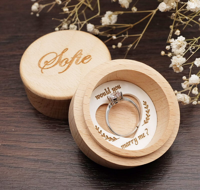 Would You Marry Me แหวนกล่องที่กำหนดเองงานแต่งงานแหวนกล่องแกะสลักชื่อไม้ Bearer ผู้ถือแหวนข้อเสนอ Keepsake ของ...