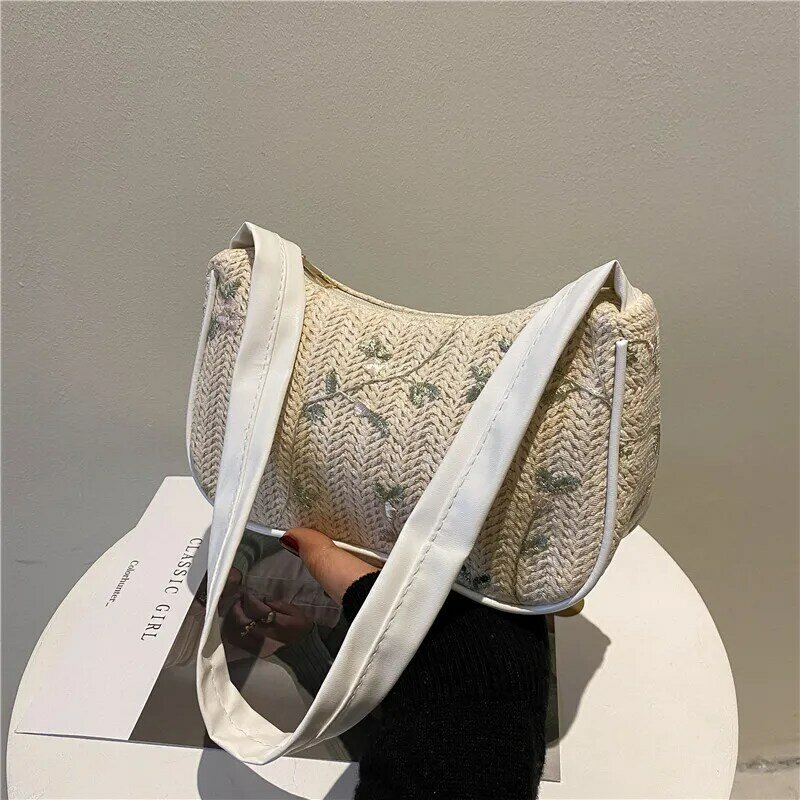 Bolso de algodón de lino para mujer, bolsa de hombro informal, bolso de viaje para exteriores, bolso de mano con cremallera para teléfono