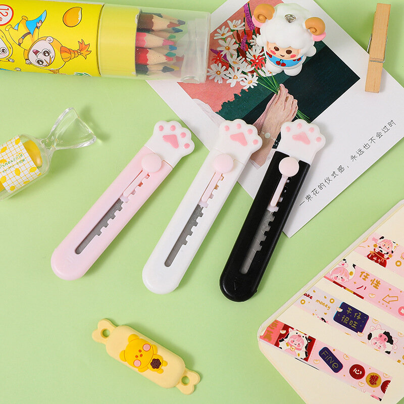 Kawaii Cat Paw Utility Knife Art Mini Portable Paper Cutter Letter Envelope Opener Express Box Knife Refillable Blade Stationery