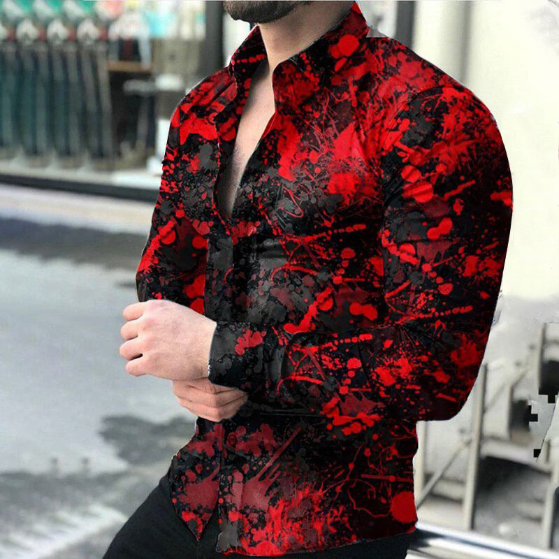 Nova moda masculina camisas turn-down colarinho botão para baixo camisa designer casual vintage impressão camisas de manga longa ternos dos homens formatura cardi