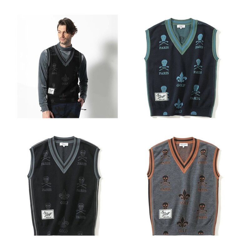 "Upgrade Your Style: Trendy Men's Golf Knitted Vest, V-neck High-end Versatile Knitted Sweater, A Must for Outdoor Sports!"