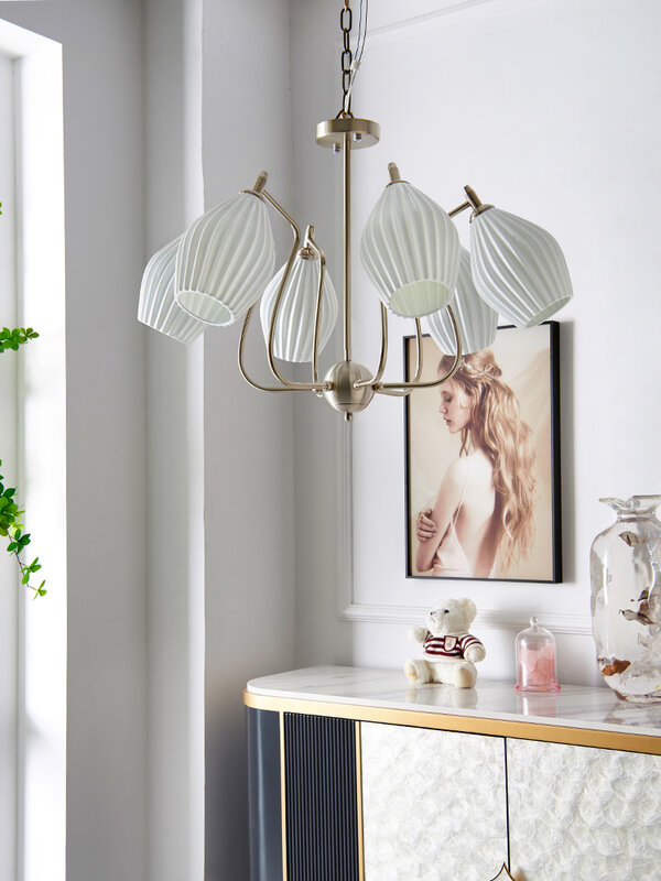Modern Flower Bone Porcelain Chandelier for Living Dining Room Bedroom Home Decor LED E14 Ceramic Lamps Nordic Multi-head Lights
