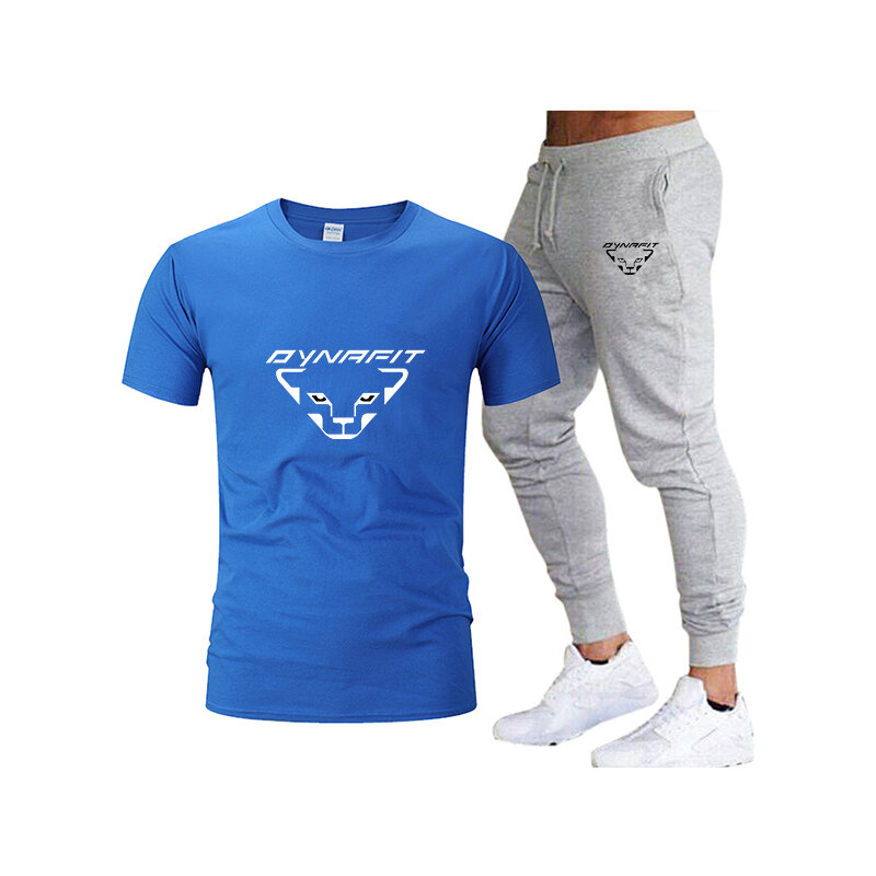 2023 męska dwuczęściowy strój sportowy DYNAFIT krótki rękaw luźna koszulka i spodnie letnie Fitness sportowy Jogging zestawy dla mężczyzn