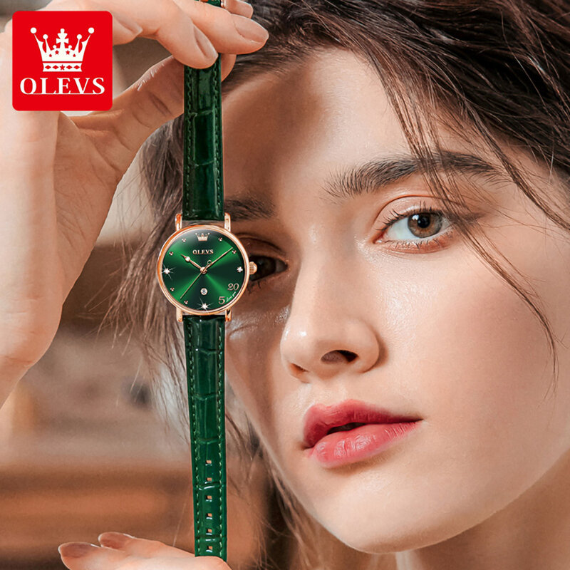 OLEVS – montre-bracelet à Quartz pour femmes, étanche, de haute qualité, avec bracelet en Corium, tendance, calendrier