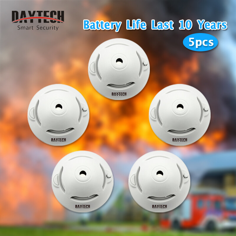 DAYTECH-Detector de humo fotoeléctrico con batería, alarma de incendios, Sensor de humo fotoeléctrico independiente, 10 años de vida, SM06TA, envío gratuito