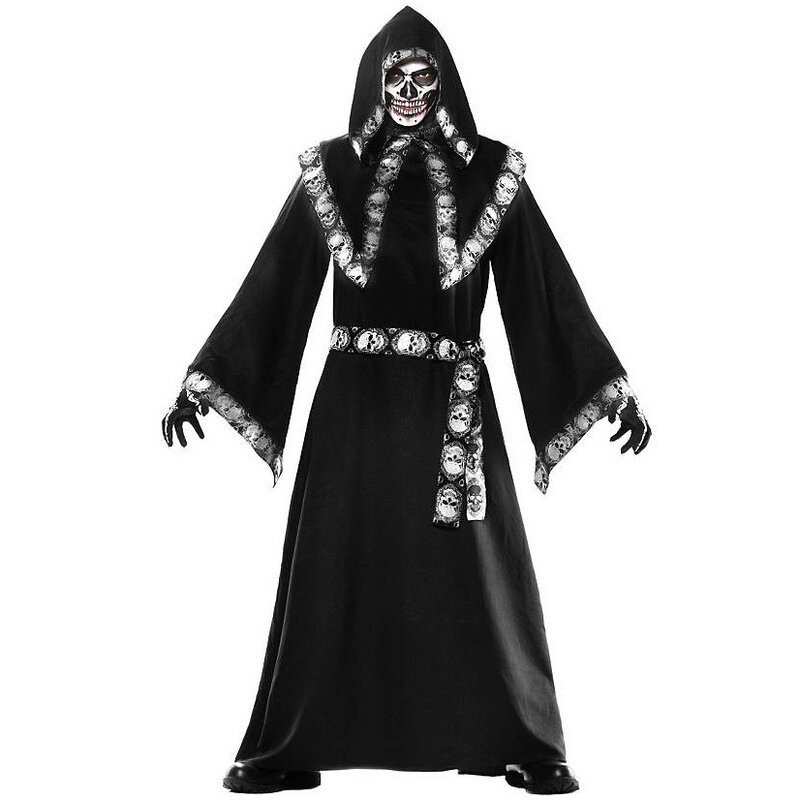 Adult Halloween Men Witch Wizard Scary Costume Cloak Cape Hooded Medieval Horror Cosplay Suit