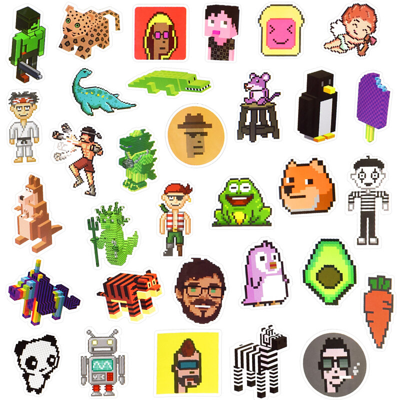 50 PCS NFT Avatar Pixel Stickers for Laptop Game Classic Character Funny Kids Stickers Gift Waterproof Suitcase Bike Car Decal