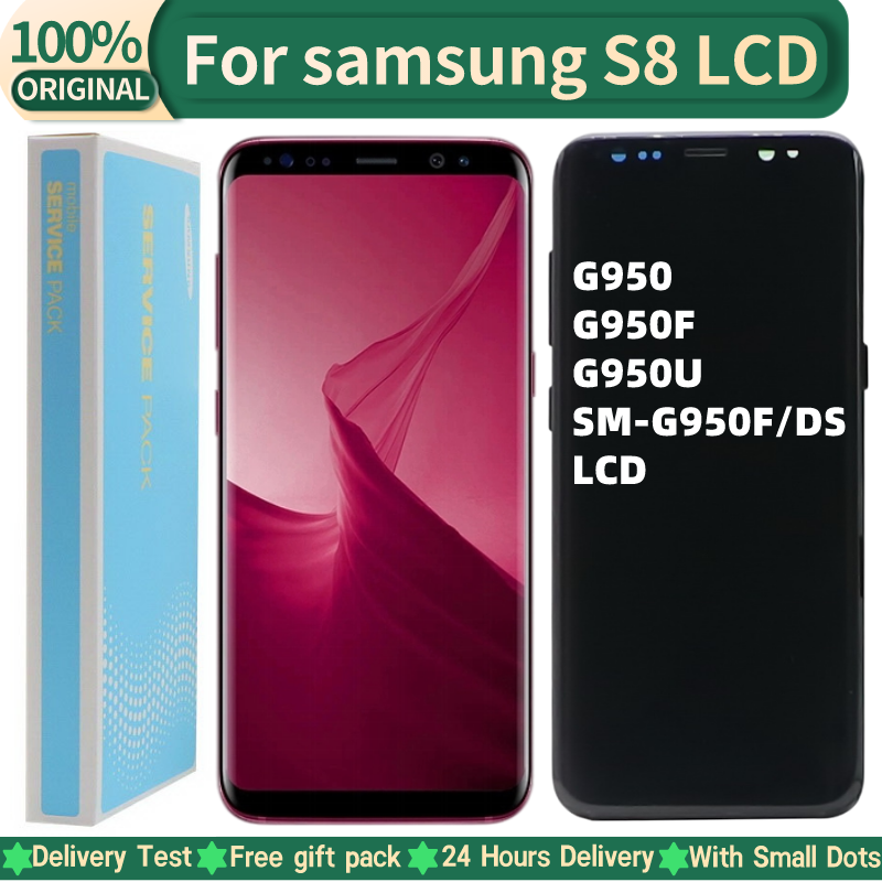 Oryginalny wyświetlacz AMOLED do Samsung Galaxy S8 G950F G950F/DS ekran dotykowy Digitizer S8 wyświetlacz LCD części zamienne z kropkami