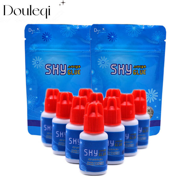 10 Bottles Sky Glue S Plus Type Red Cap Original Korea Eyelash Extensions 5ml Beauty Shop Makeup Tools With Sealed Bag Wholesale