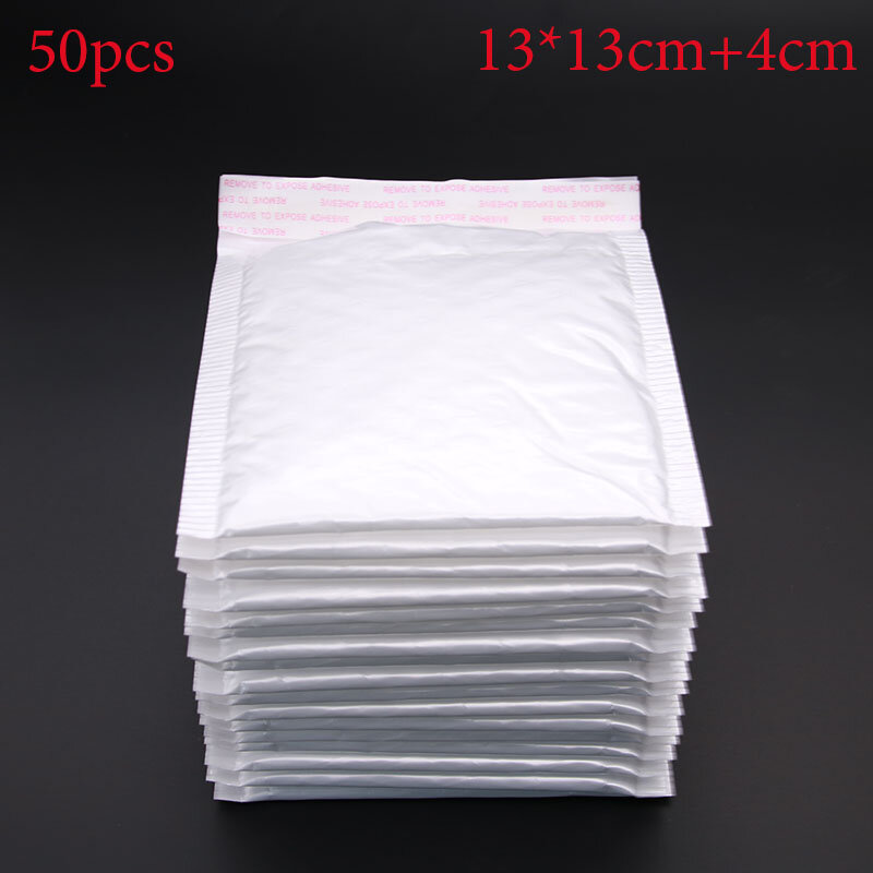 Bolsas de papel tipo sobre a prueba de golpes, 50 unids/lote, fabricante de bolsas de burbujas con película de luz blanca, 13x13cm + 3,3 cm, venta al por mayor