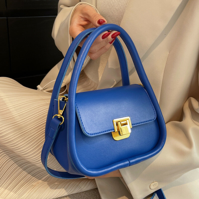 Luksusowa damska torba z klapą, niebieska torebka ze skóry Pu z górnym uchwytem, designerska torba na ramię, pasująca do wszystkiego